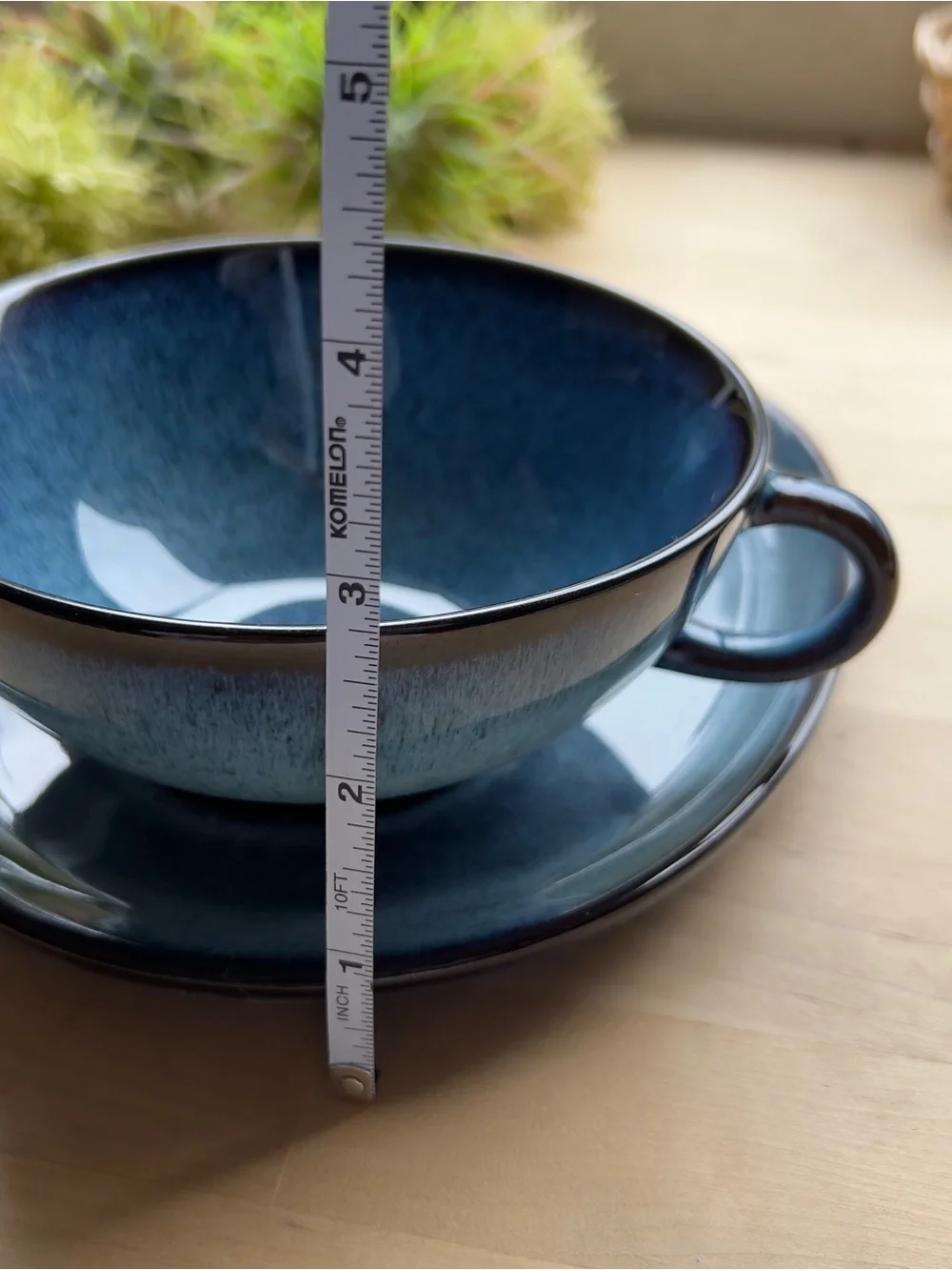 IKEA Gladilig Blue Black Trim Stoneware Glazed Finish BowlCup and Plate Tray Set
